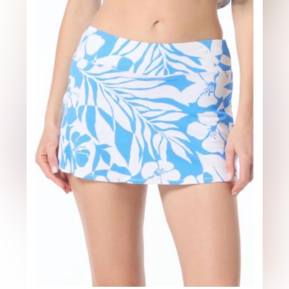 Blue Rod Beattie Blue and White Floral Swim Skort